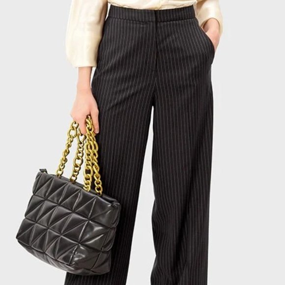 Eshakti Pinstripe Twill Suiting Wide Leg Pants - Picture 1 of 5